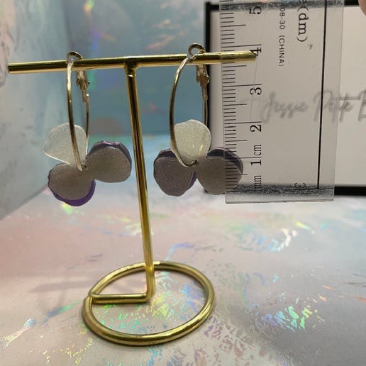 Chameleon Purple Pansy Earrings on Silver Hoop