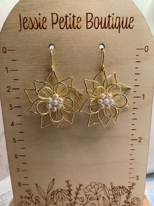 Yellow Gold Flower with Pearl Earrings