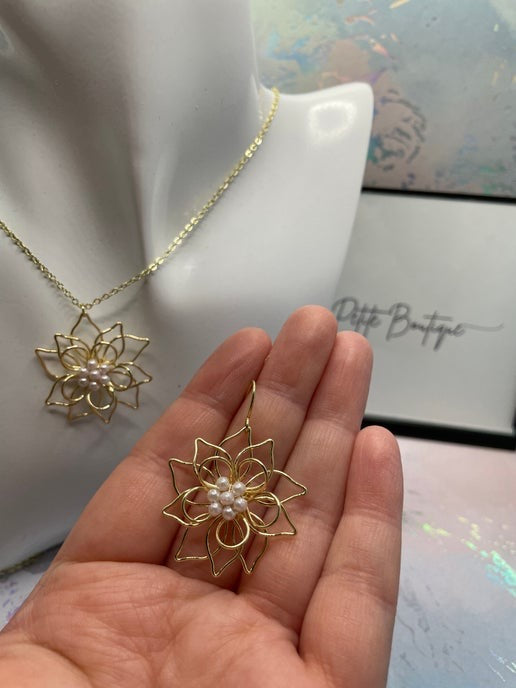 Boucles d'oreilles fleur dorée avec perles-Sans Nickel