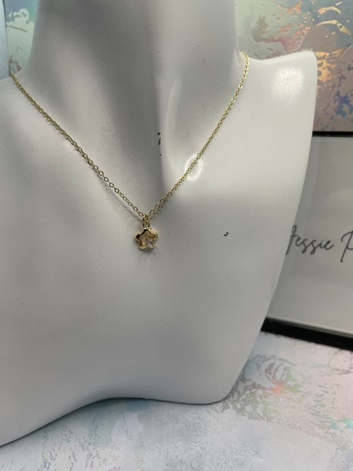 Collier étoile dorée avec rhinestone 18'' - Sans nickel