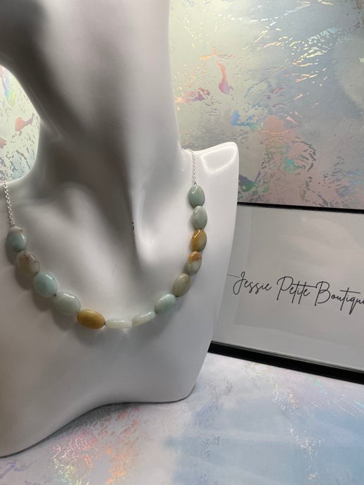 Collier en argent avec amazonite verte 21'' sans nickel