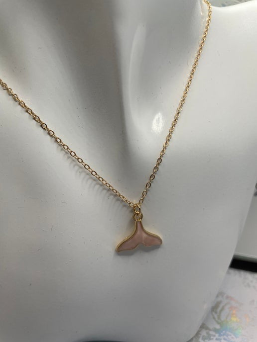 Pink Enamel Whale Tail Necklace -Nickel Free