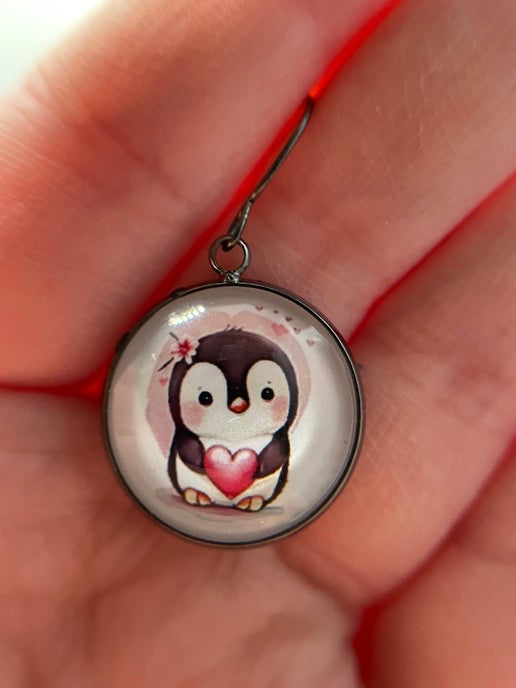 Cute Love Animal Gun Metal Cabochon Earrings