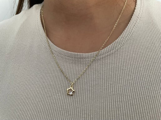 Collier étoile dorée avec rhinestone 18'' - Sans nickel