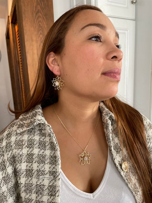 Boucles d'oreilles fleur dorée avec perles-Sans Nickel