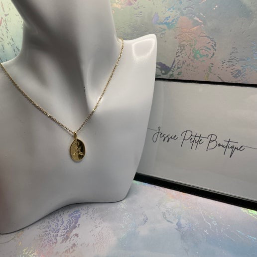 Stamped Rose Pendant Necklace-20'' Stainless Steel