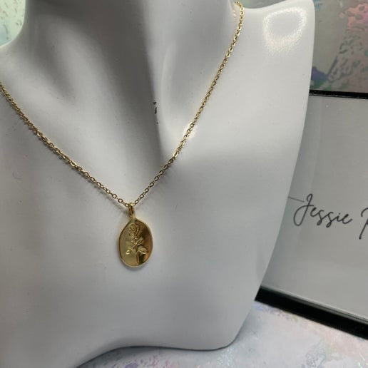 Stamped Rose Pendant Necklace-20'' Stainless Steel