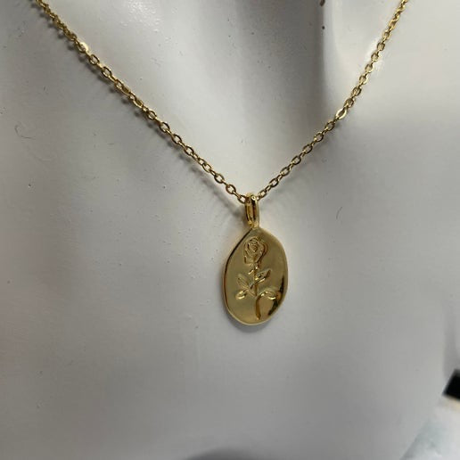 Stamped Rose Pendant Necklace-20'' Stainless Steel