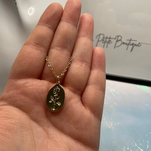 Stamped Rose Pendant Necklace-20'' Stainless Steel