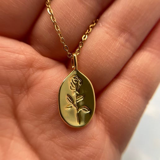 Stamped Rose Pendant Necklace-20'' Stainless Steel