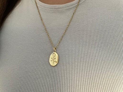 Stamped Rose Pendant Necklace-20'' Stainless Steel