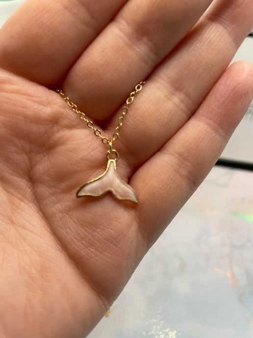 Pink Enamel Whale Tail Necklace -Nickel Free