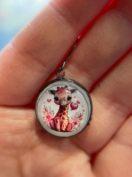 Cute Love Animal Gun Metal Cabochon Earrings