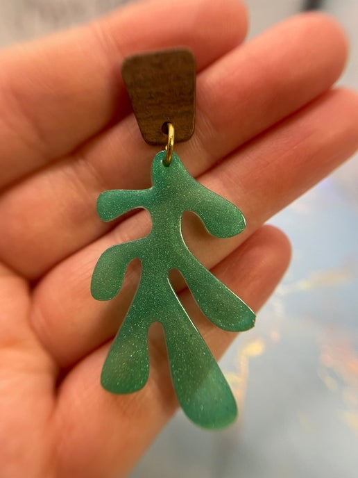 Lea : Boucles d'oreilles + bouton d'oreille en bois-Acier inoxydable