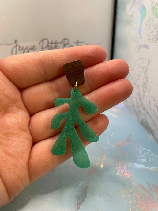 Lea : Boucles d'oreilles + bouton d'oreille en bois-Acier inoxydable