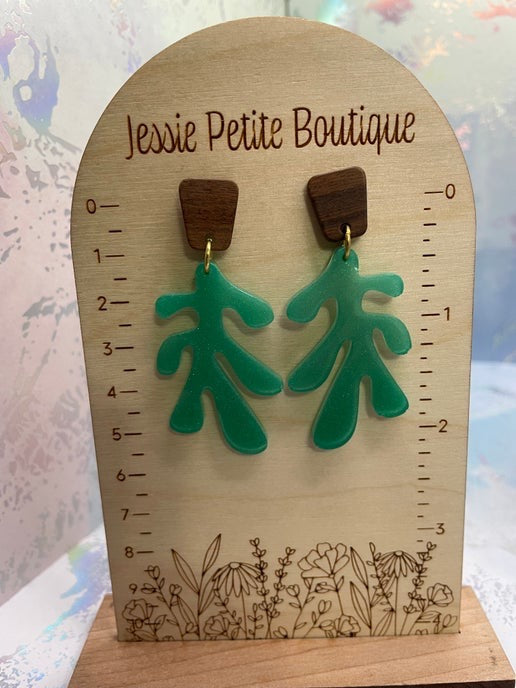 Lea : Boucles d'oreilles + bouton d'oreille en bois-Acier inoxydable