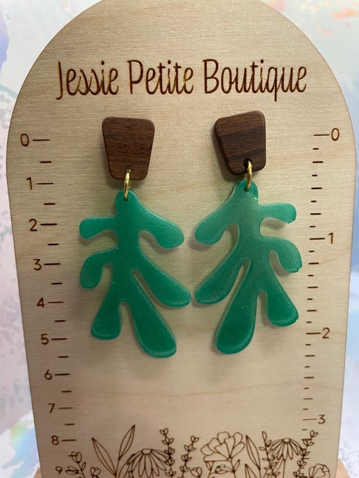 Lea : Boucles d'oreilles + bouton d'oreille en bois-Acier inoxydable