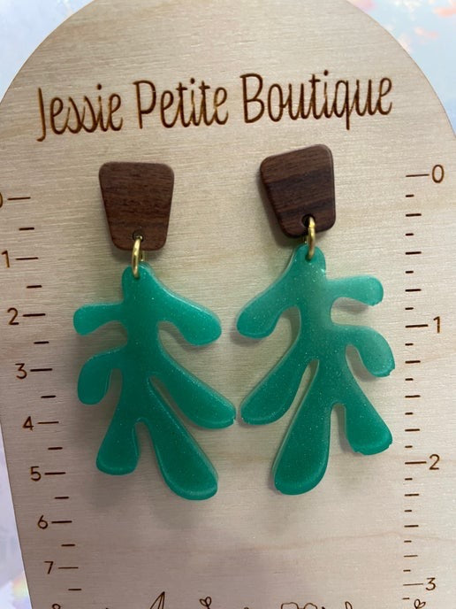 Lea : Boucles d'oreilles + bouton d'oreille en bois-Acier inoxydable