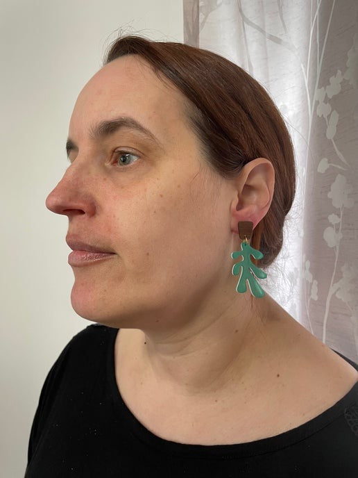 Lea : Boucles d'oreilles + bouton d'oreille en bois-Acier inoxydable