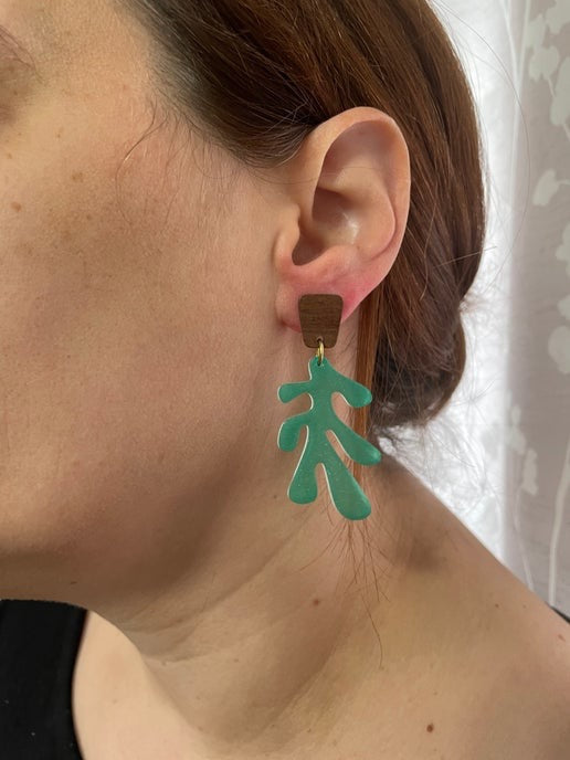 Lea : Boucles d'oreilles + bouton d'oreille en bois-Acier inoxydable