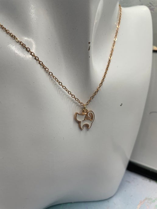 Collier chat en émail blanc -18'' sans nickel