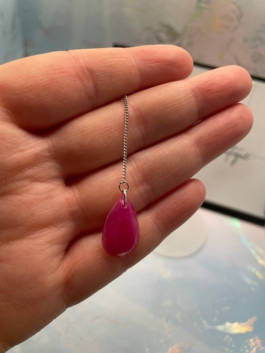 Tiny Pink Teardrop On Silver Chain (NICKEL FREE)