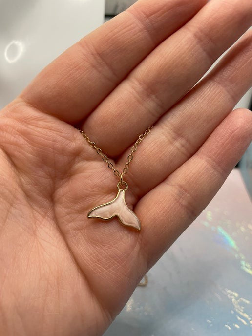 Pink Enamel Whale Tail Necklace -Nickel Free