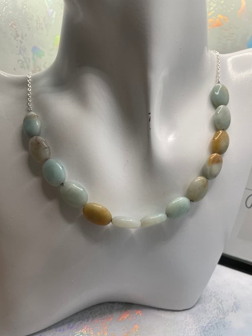 Collier en argent avec amazonite verte 21'' sans nickel