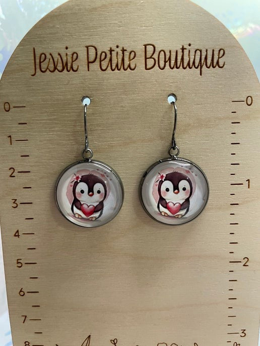 Cute Love Animal Gun Metal Cabochon Earrings