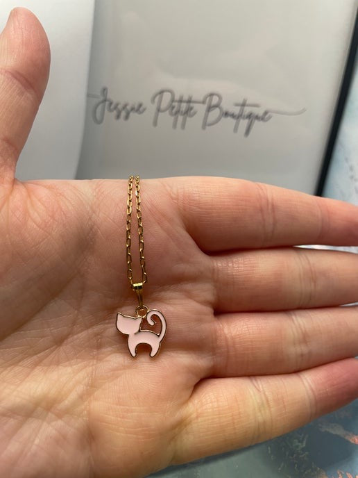 Collier petit chat rose-20'' Sans Nickel