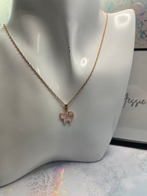 Collier petit chat rose-20'' Sans Nickel