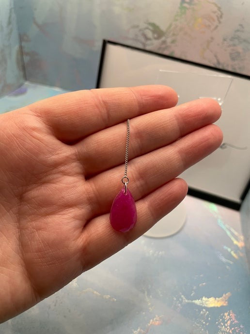 Tiny Pink Teardrop On Silver Chain (NICKEL FREE)