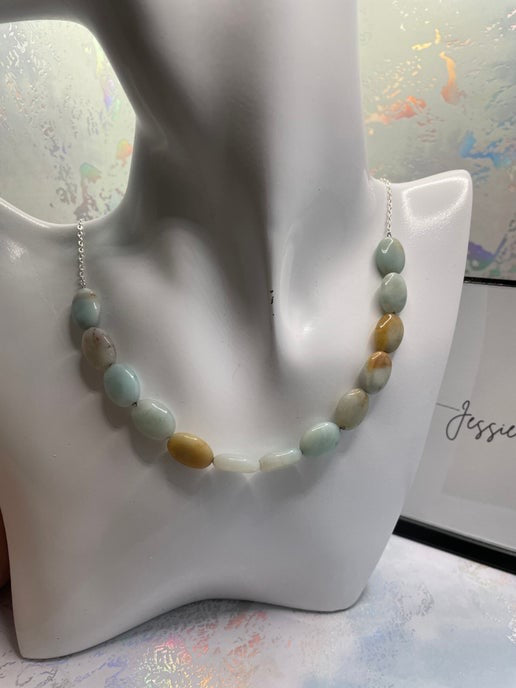 Collier en argent avec amazonite verte 21'' sans nickel