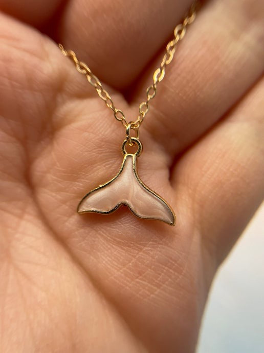 Pink Enamel Whale Tail Necklace -Nickel Free