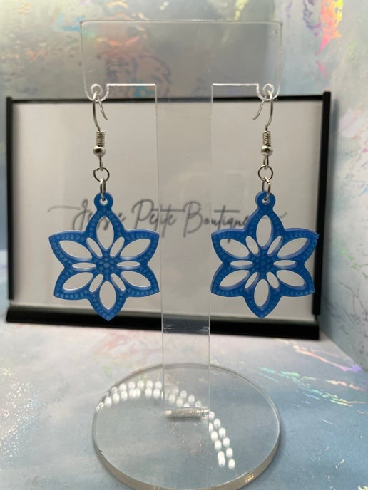 Boucles d'oreilles fleur mandala bleue-Sans Nickel 