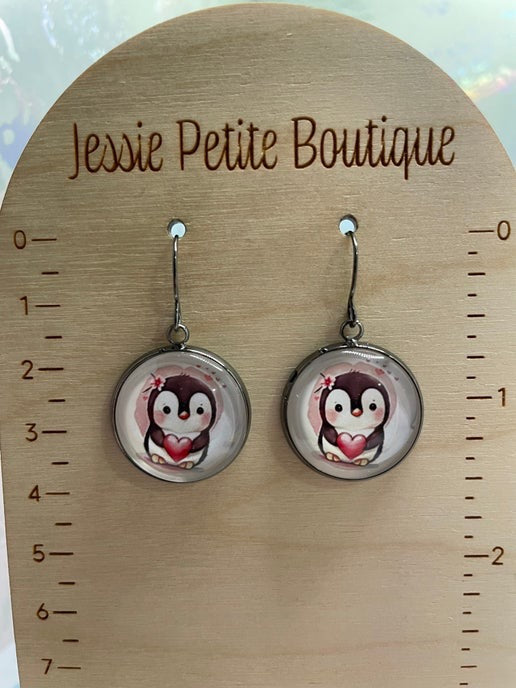 Cute Love Animal Gun Metal Cabochon Earrings