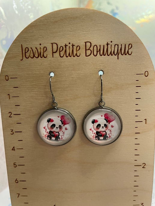 Cute Love Animal Gun Metal Cabochon Earrings