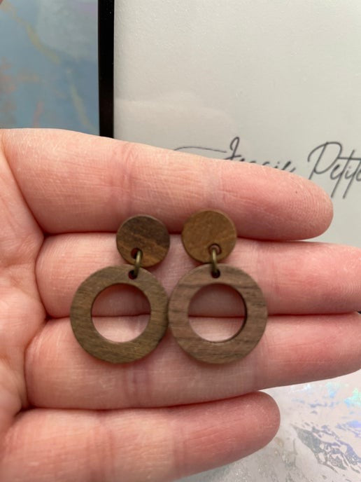 Wood Circle Drop Earrings- Nickel Free