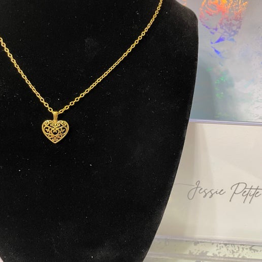 Gold Heart Charm Necklace - 22'' Chain