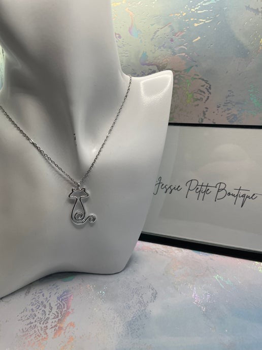 Silver Cat Necklace | 18" Nickel Free+ Stainless Steel