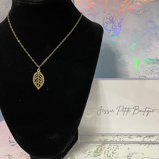 Collier feuille bronze 19''