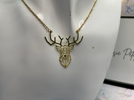 Gold Deer Pendant Necklace 21''-Nickel Free