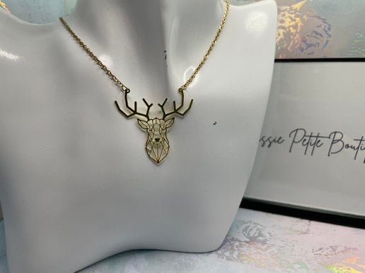 Gold Deer Pendant Necklace 21''-Nickel Free
