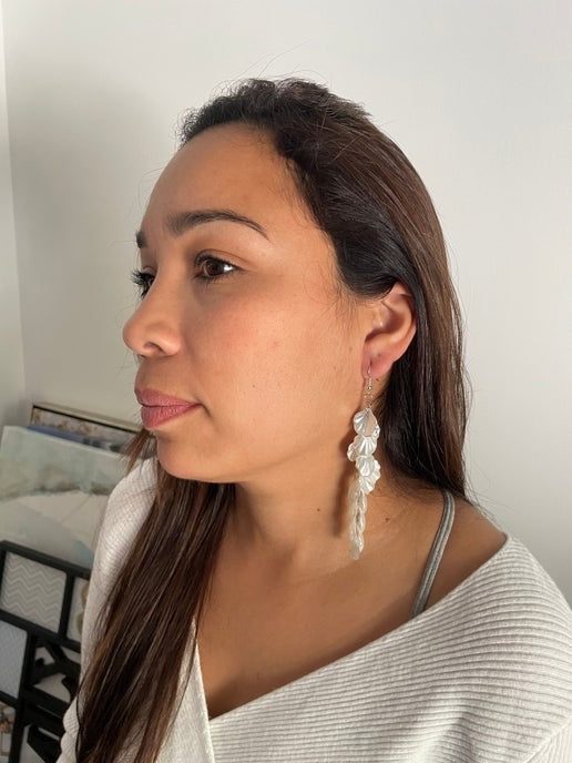 12.3 cm White Acetate Acrylic Petal Dangle Earrings
