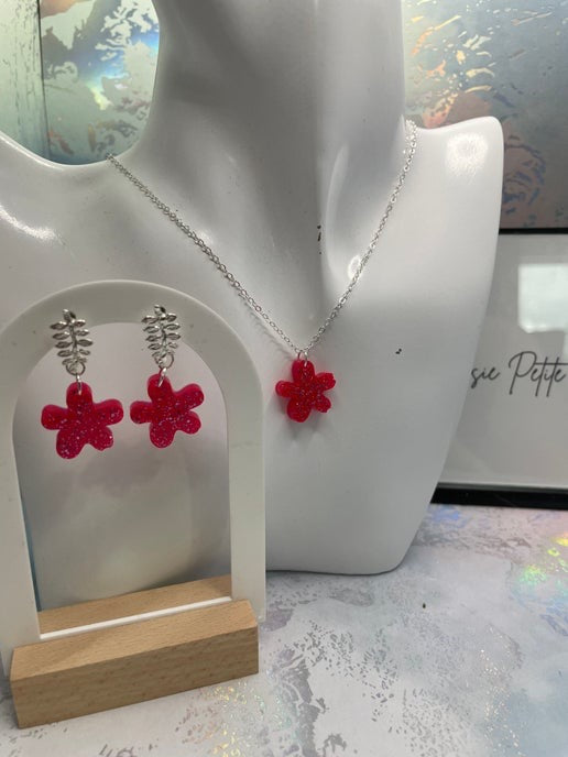 Ensemble fleurs roses scintillantes 20`"