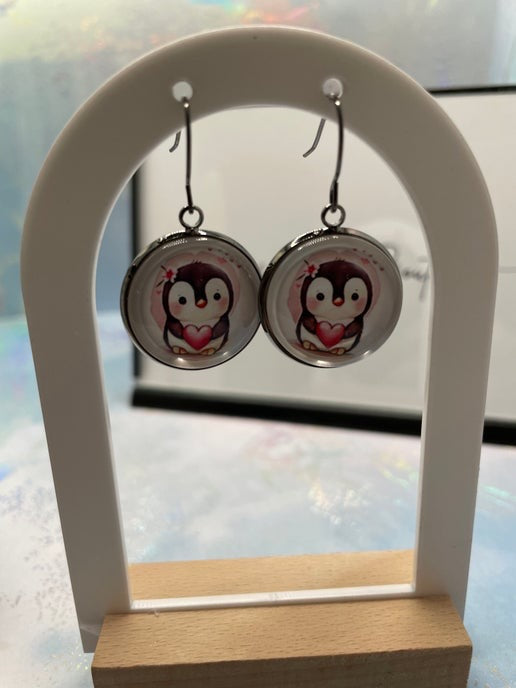 Cute Love Animal Gun Metal Cabochon Earrings