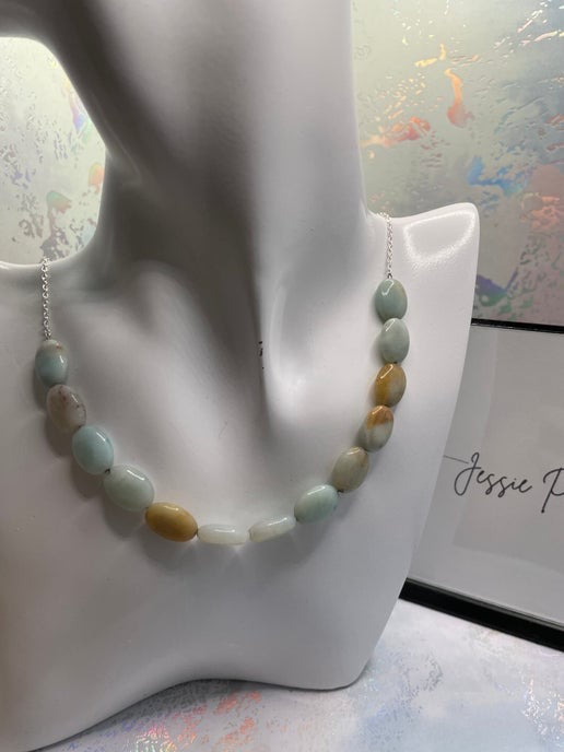 Collier en argent avec amazonite verte 21'' sans nickel