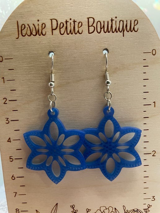 Boucles d'oreilles fleur mandala bleue-Sans Nickel 