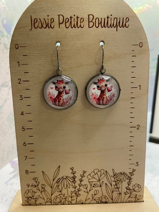 Cute Love Animal Gun Metal Cabochon Earrings