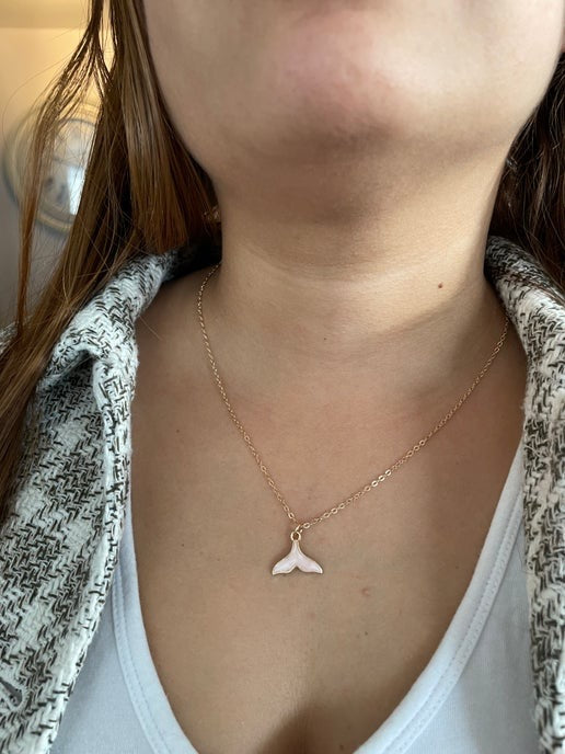 Pink Enamel Whale Tail Necklace -Nickel Free